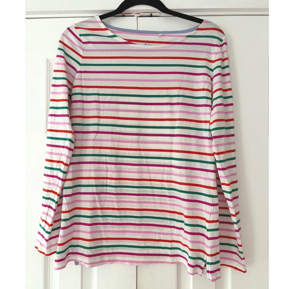 Boden Stripes Ahead Multi Color Striped Long Sleeve Cotton Top Womens US 8 UK 12